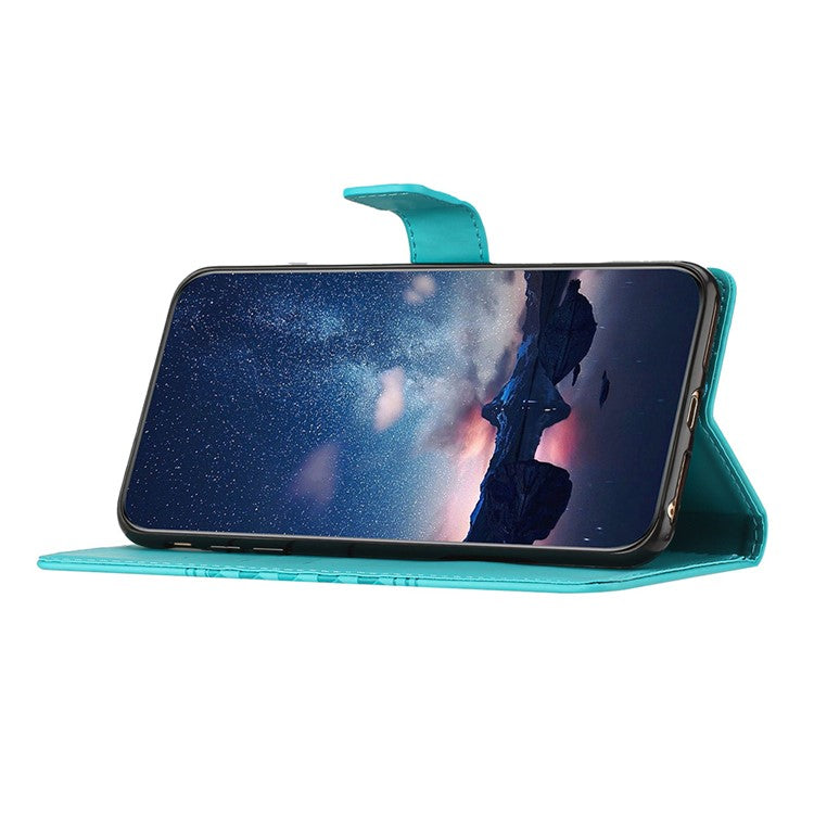 PU Leather Stand Case for Motorola Moto G73 5G , Wallet Imprinted Rhombus Cell Phone Cover - Sky Blue