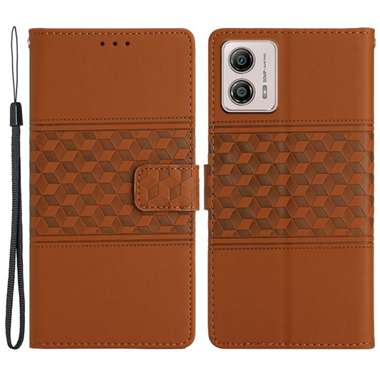 PU Leather Stand Case for Motorola Moto G73 5G , Wallet Imprinted Rhombus Cell Phone Cover - Brown