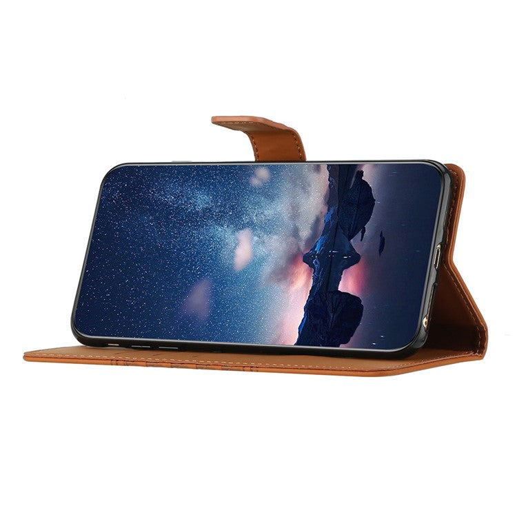 PU Leather Stand Case for Motorola Moto G73 5G , Wallet Imprinted Rhombus Cell Phone Cover - Brown