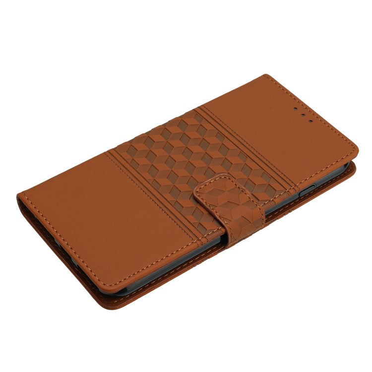 PU Leather Stand Case for Motorola Moto G73 5G , Wallet Imprinted Rhombus Cell Phone Cover - Brown