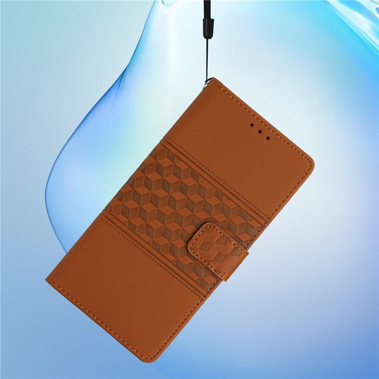 PU Leather Stand Case for Motorola Moto G73 5G , Wallet Imprinted Rhombus Cell Phone Cover - Brown