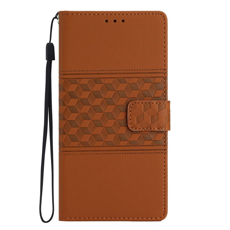 PU Leather Stand Case for Motorola Moto G73 5G , Wallet Imprinted Rhombus Cell Phone Cover - Brown