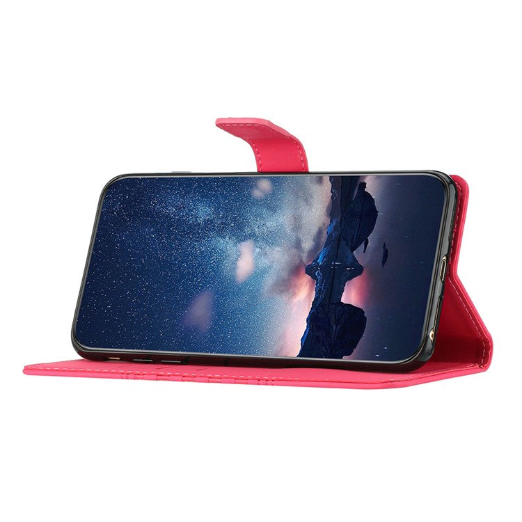 PU Leather Stand Case for Motorola Moto G73 5G , Wallet Imprinted Rhombus Cell Phone Cover - Rose
