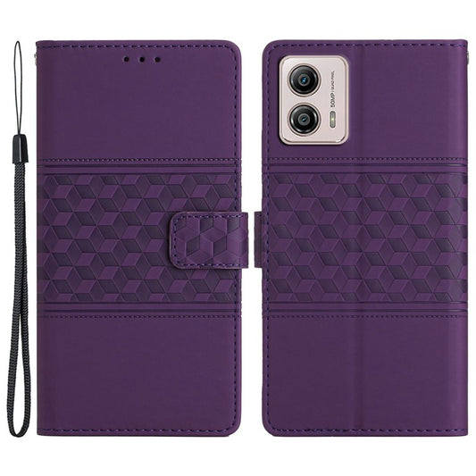 PU Leather Stand Case for Motorola Moto G73 5G , Wallet Imprinted Rhombus Cell Phone Cover - Purple