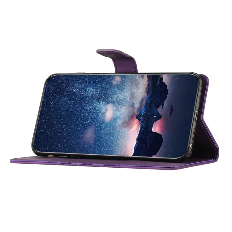 PU Leather Stand Case for Motorola Moto G73 5G , Wallet Imprinted Rhombus Cell Phone Cover - Purple