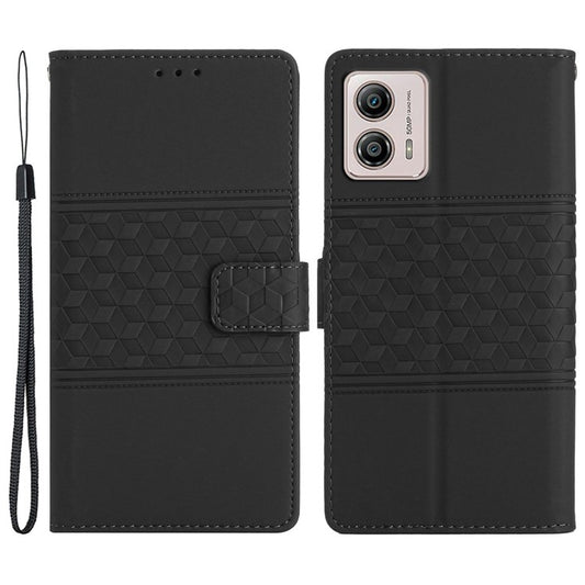 Protective Leather Phone Cover for Motorola Moto G13 4G , Imprinted Rhombus Stand Wallet Case - Black