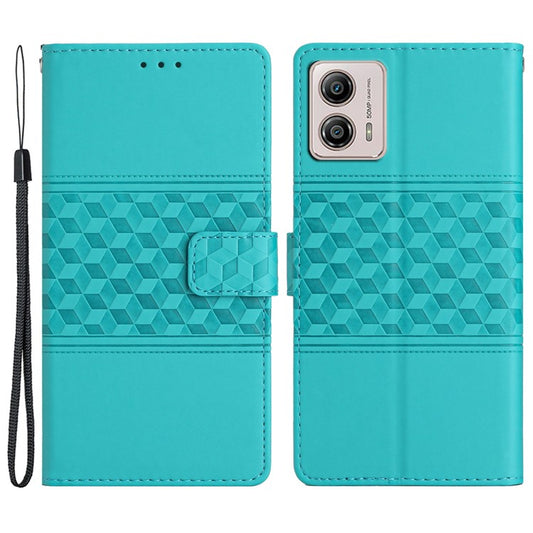 Protective Leather Phone Cover for Motorola Moto G13 4G , Imprinted Rhombus Stand Wallet Case - Sky Blue