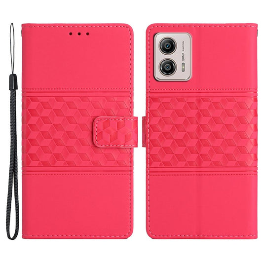Protective Leather Phone Cover for Motorola Moto G13 4G , Imprinted Rhombus Stand Wallet Case - Rose