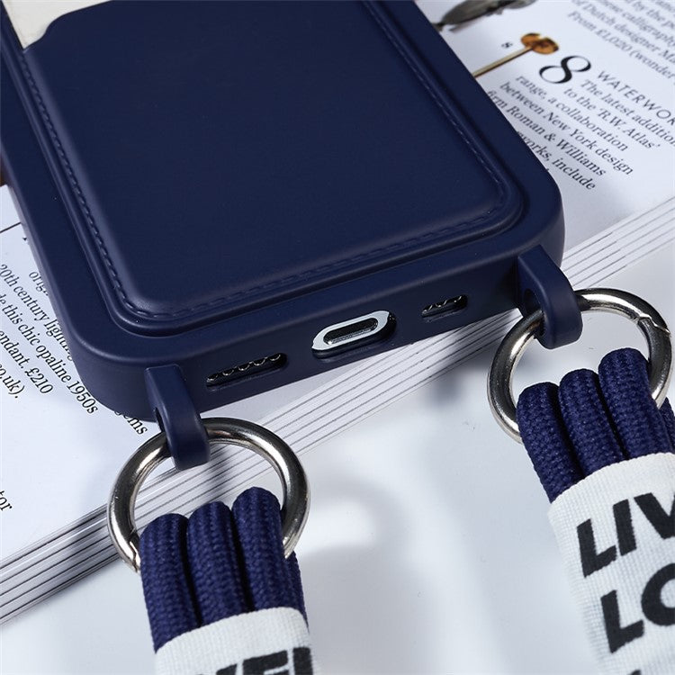 Protective Case for iPhone 14 Pro Anti-Drop Liquid Silicone Phone Cover with Card Slot, Strap - Dark Blue