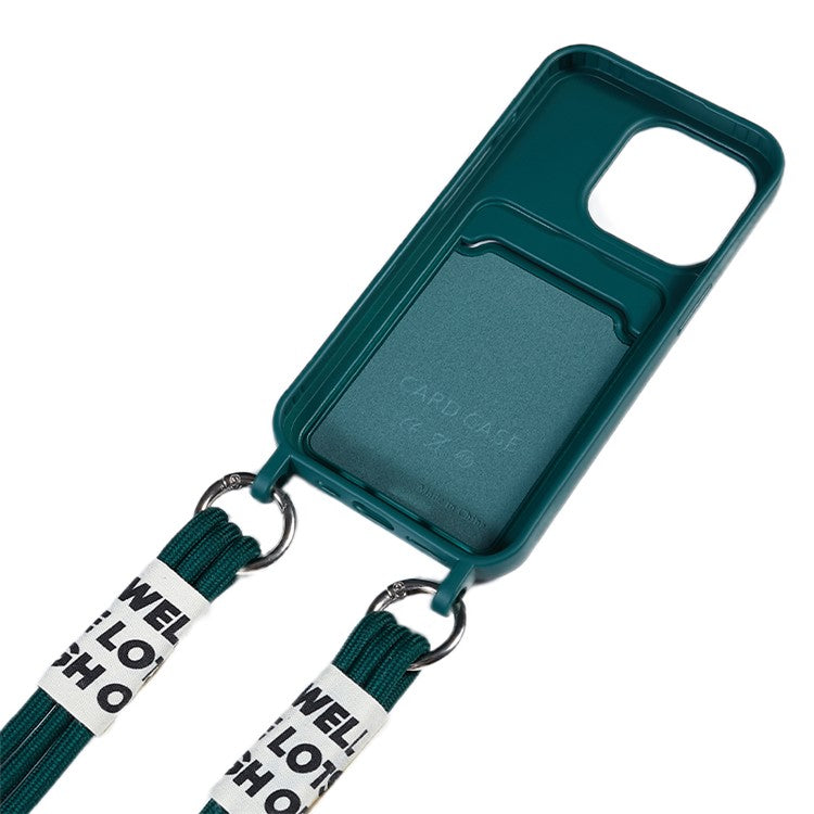 Protective Case for iPhone 14 Pro Max Liquid Silicone Slim Case Card Slot Phone Cover with Strap - Midnight Green