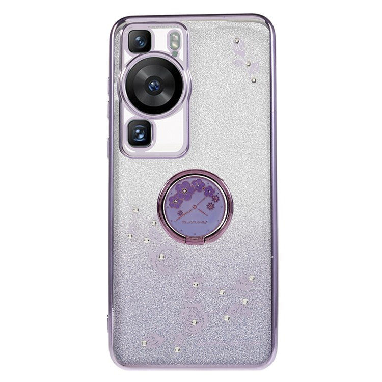 KADEM For Huawei P60 Flower Pattern Kickstand TPU Case Rhinestone Gradient Glitter TPU Cover - Purple