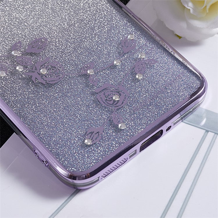 KADEM For Huawei P60 Flower Pattern Kickstand TPU Case Rhinestone Gradient Glitter TPU Cover - Purple