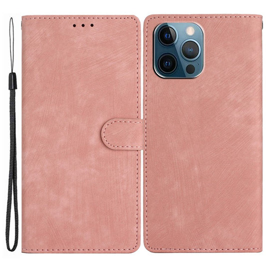 Wallet Shell for iPhone 14 Pro Max Solid Color Skin-touch PU Leather Anti-drop Stand Phone Case - Rose Gold