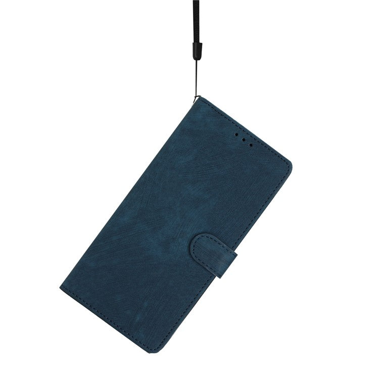 Wallet Shell for iPhone 14 Solid Color Skin-touch PU Leather Anti-collision Stand Phone Case - Blue