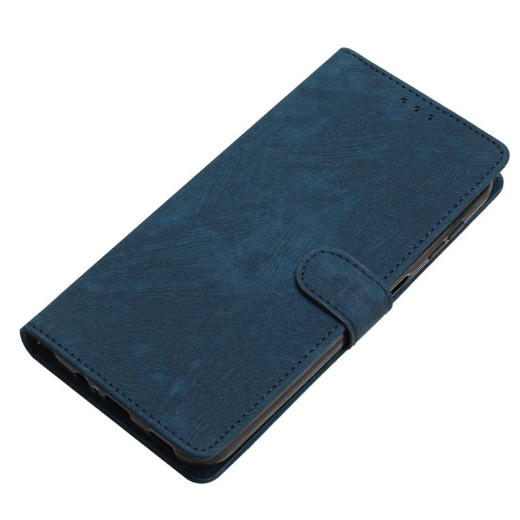 Wallet Shell for iPhone 14 Solid Color Skin-touch PU Leather Anti-collision Stand Phone Case - Blue