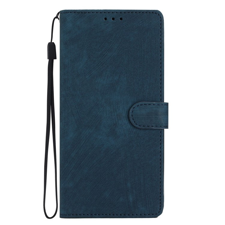 Wallet Shell for iPhone 14 Solid Color Skin-touch PU Leather Anti-collision Stand Phone Case - Blue