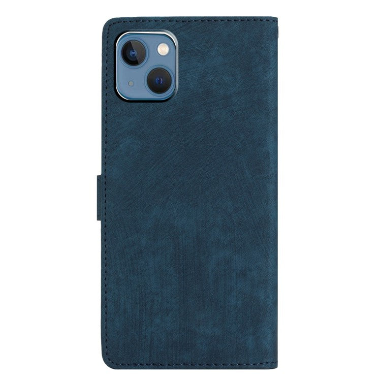 Wallet Shell for iPhone 14 Solid Color Skin-touch PU Leather Anti-collision Stand Phone Case - Blue