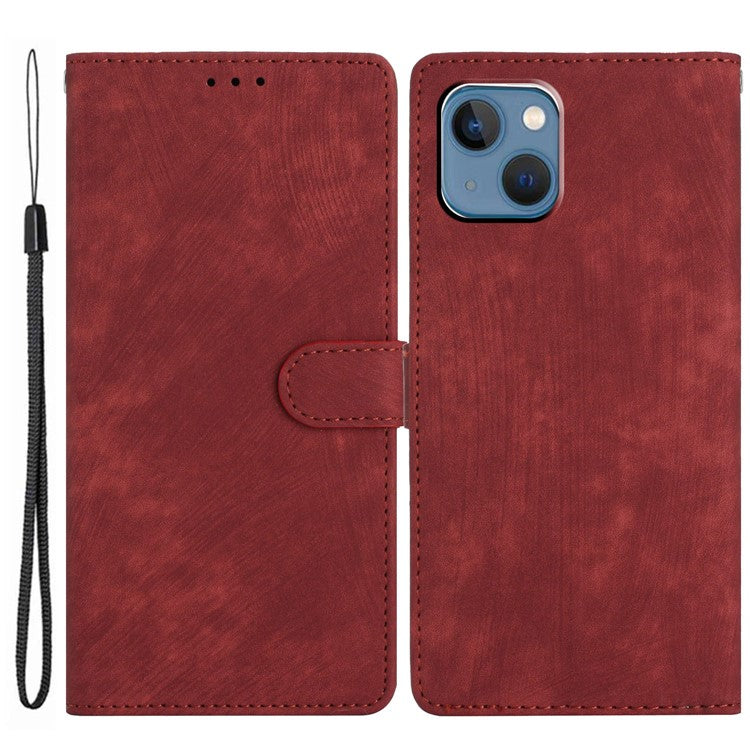For iPhone 14 Plus PU Leather Wallet Fully Wrapped Cover Skin-touch Stand Phone Case - Red