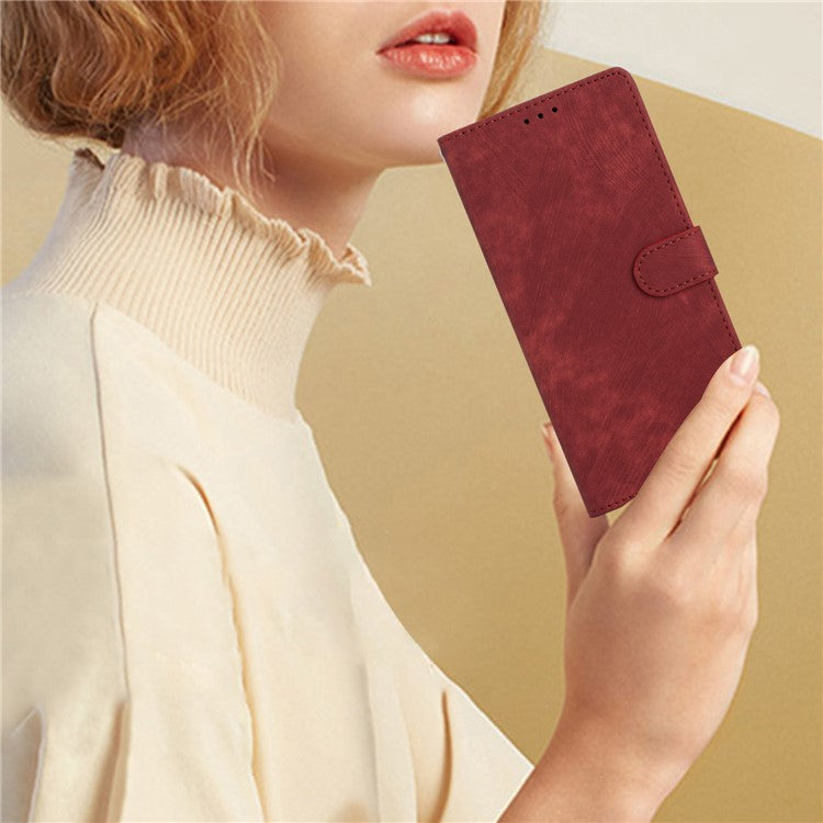 For iPhone 14 Plus PU Leather Wallet Fully Wrapped Cover Skin-touch Stand Phone Case - Red