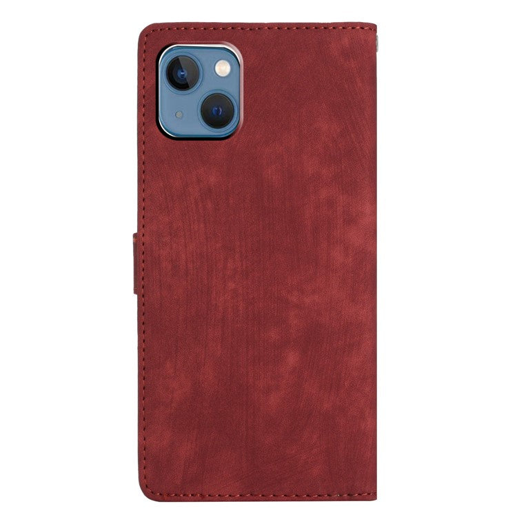 For iPhone 14 Plus PU Leather Wallet Fully Wrapped Cover Skin-touch Stand Phone Case - Red