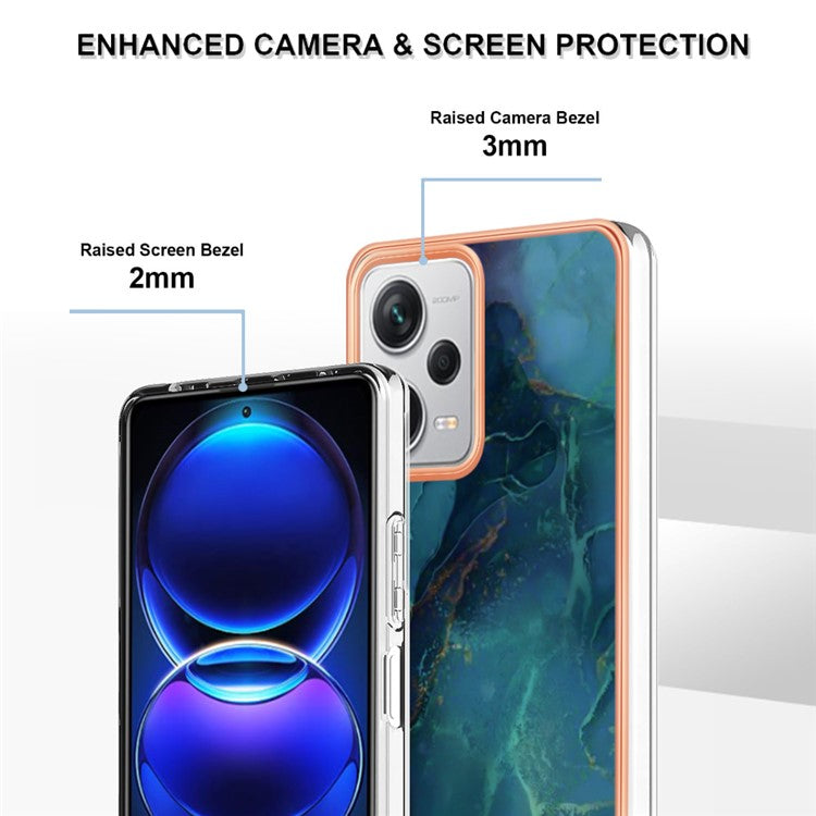 YB IMD Series-16 Style E For Xiaomi Redmi Note 12 Pro+ 5G Electroplating Phone Cover IMD 2.0mm Marble Pattern TPU Case - Green