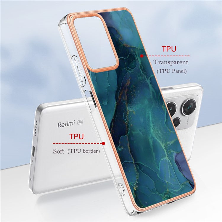 YB IMD Series-16 Style E For Xiaomi Redmi Note 12 Pro+ 5G Electroplating Phone Cover IMD 2.0mm Marble Pattern TPU Case - Green