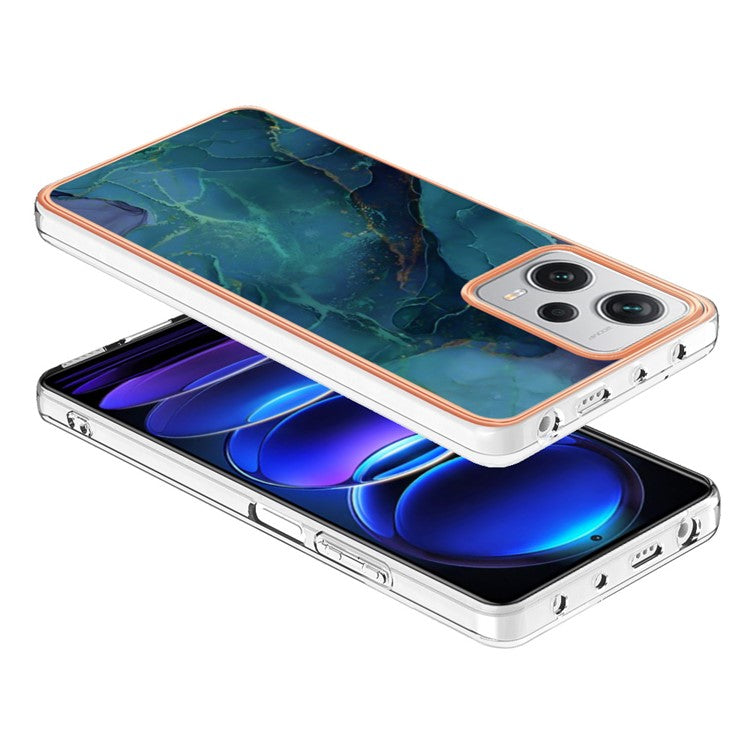 YB IMD Series-16 Style E For Xiaomi Redmi Note 12 Pro+ 5G Electroplating Phone Cover IMD 2.0mm Marble Pattern TPU Case - Green