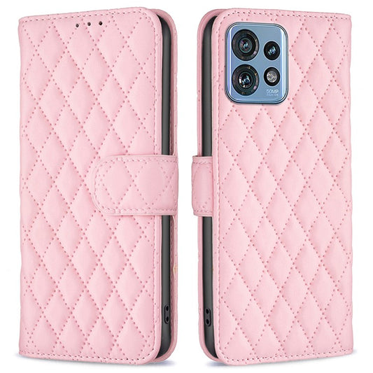 BINFEN COLOR BF Style-14 for Motorola Edge 40 Pro 5G / Moto X40 5G Phone Case Stand PU Leather Wallet Phone Cover - Pink
