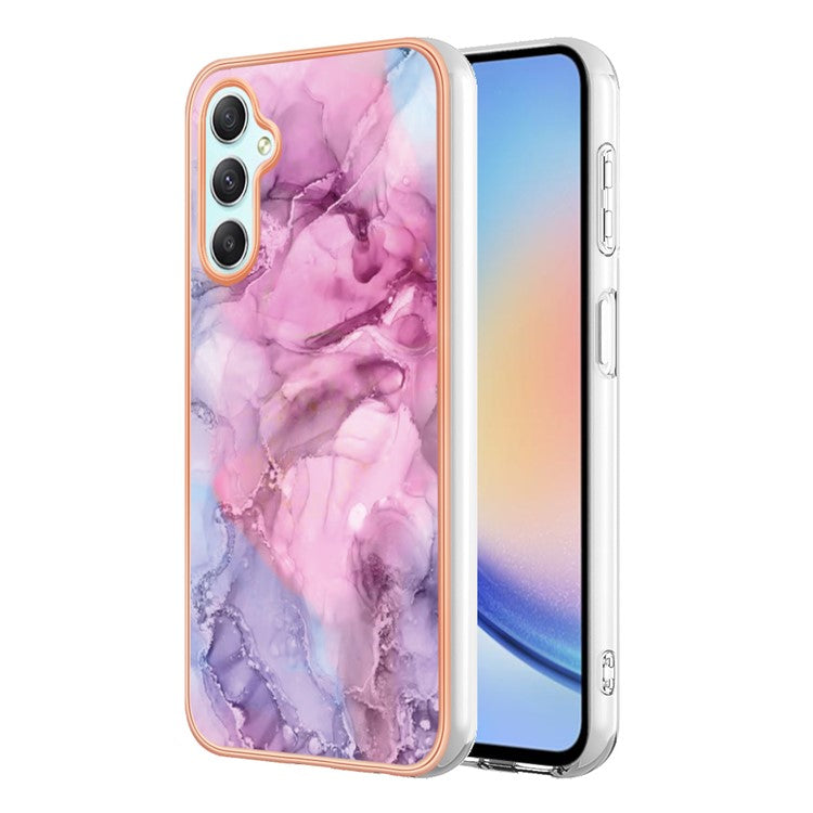 YB IMD Series-16 for Samsung Galaxy A24 4G (162.1 x 77.6 x 8.3mm) , IMD 2.0mm Electroplating Marble Pattern Phone Cover - Rose