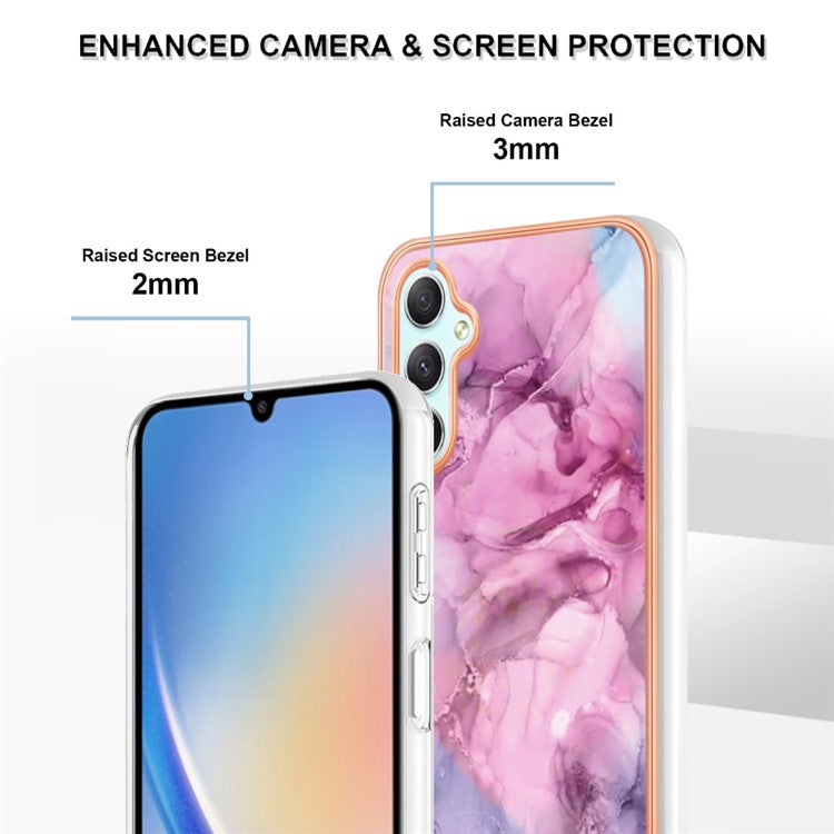 YB IMD Series-16 for Samsung Galaxy A24 4G (162.1 x 77.6 x 8.3mm) , IMD 2.0mm Electroplating Marble Pattern Phone Cover - Rose