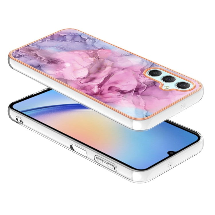 YB IMD Series-16 for Samsung Galaxy A24 4G (162.1 x 77.6 x 8.3mm) , IMD 2.0mm Electroplating Marble Pattern Phone Cover - Rose