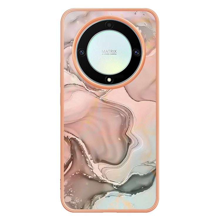 YB IMD Series-16 Style E TPU Phone Case for Honor X9a 5G / Magic5 Lite 5G / X40 5G , Marble Pattern 2.0mm IMD Electroplating Cover - Pink