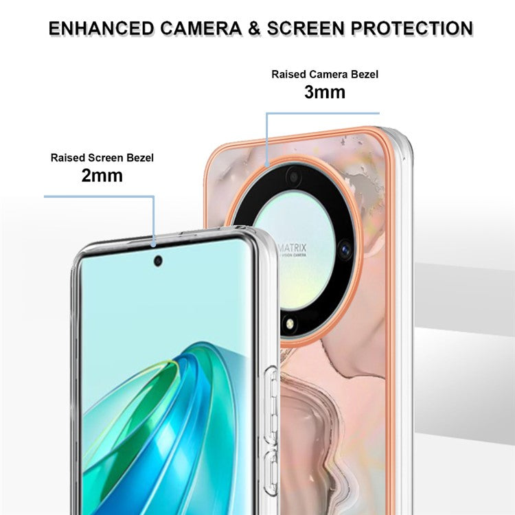 YB IMD Series-16 Style E TPU Phone Case for Honor X9a 5G / Magic5 Lite 5G / X40 5G , Marble Pattern 2.0mm IMD Electroplating Cover - Pink