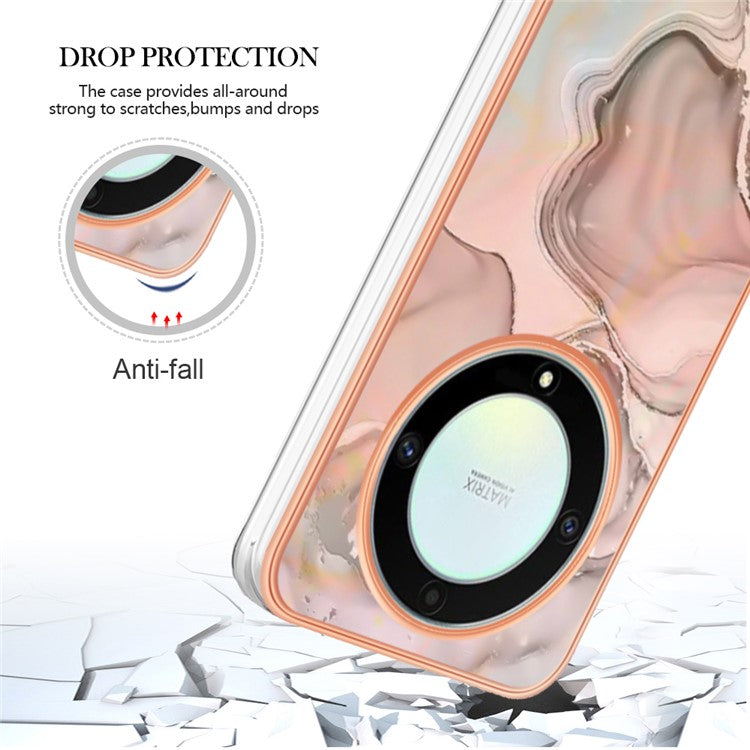 YB IMD Series-16 Style E TPU Phone Case for Honor X9a 5G / Magic5 Lite 5G / X40 5G , Marble Pattern 2.0mm IMD Electroplating Cover - Pink