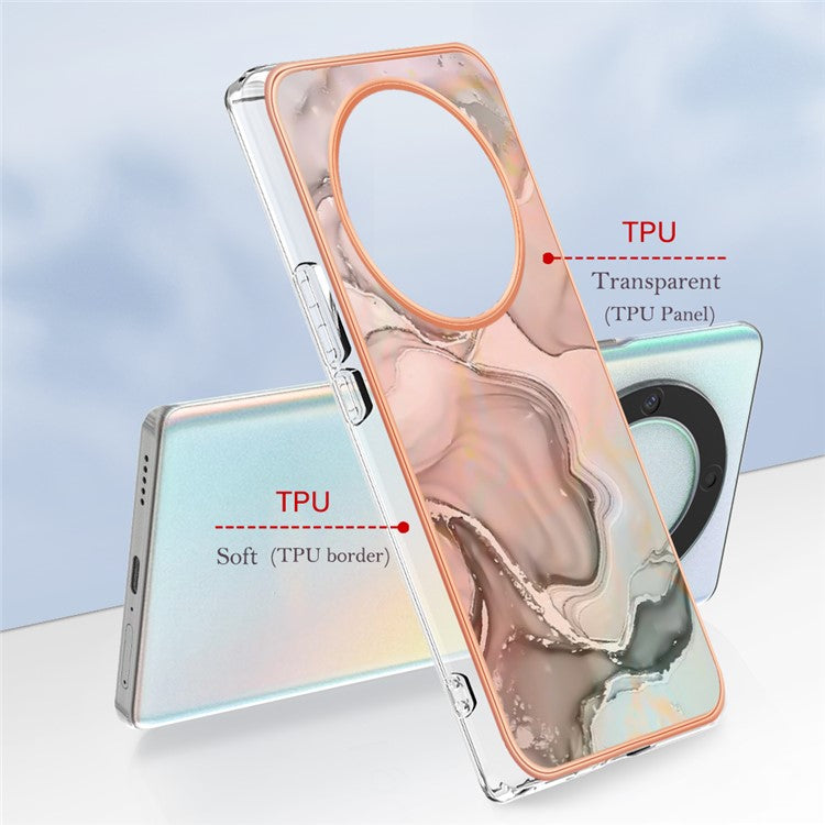 YB IMD Series-16 Style E TPU Phone Case for Honor X9a 5G / Magic5 Lite 5G / X40 5G , Marble Pattern 2.0mm IMD Electroplating Cover - Pink