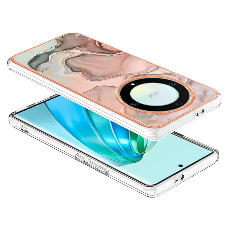 YB IMD Series-16 Style E TPU Phone Case for Honor X9a 5G / Magic5 Lite 5G / X40 5G , Marble Pattern 2.0mm IMD Electroplating Cover - Pink