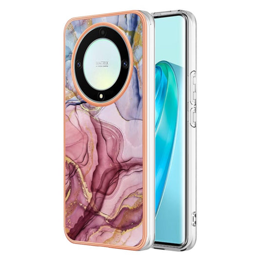 YB IMD Series-16 Style E TPU Phone Case for Honor X9a 5G / Magic5 Lite 5G / X40 5G , Marble Pattern 2.0mm IMD Electroplating Cover - Rose Gold
