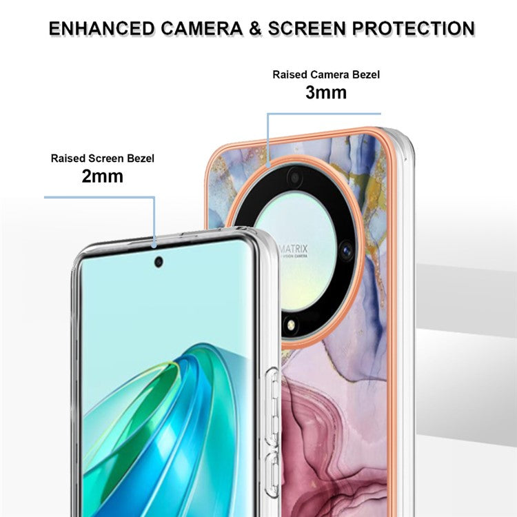 YB IMD Series-16 Style E TPU Phone Case for Honor X9a 5G / Magic5 Lite 5G / X40 5G , Marble Pattern 2.0mm IMD Electroplating Cover - Rose Gold