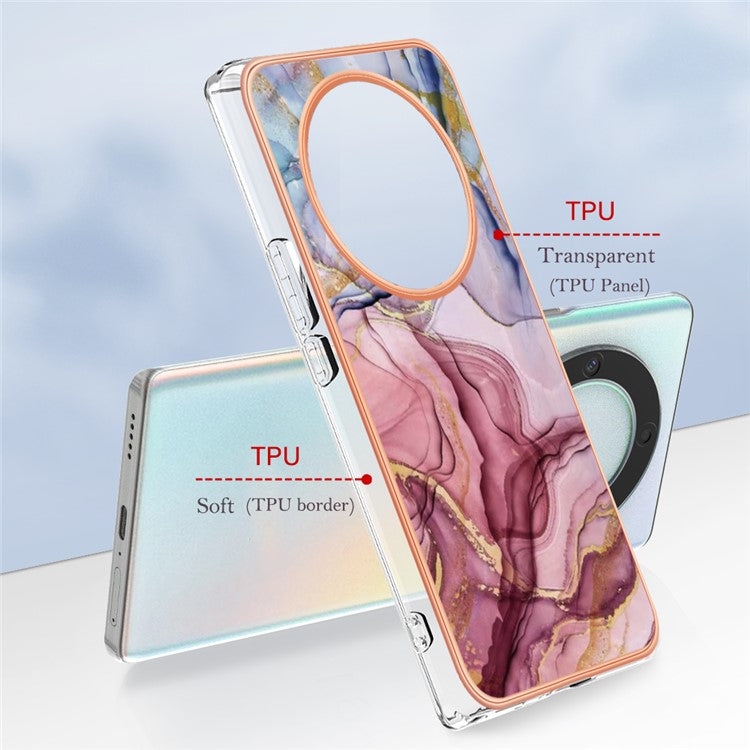 YB IMD Series-16 Style E TPU Phone Case for Honor X9a 5G / Magic5 Lite 5G / X40 5G , Marble Pattern 2.0mm IMD Electroplating Cover - Rose Gold