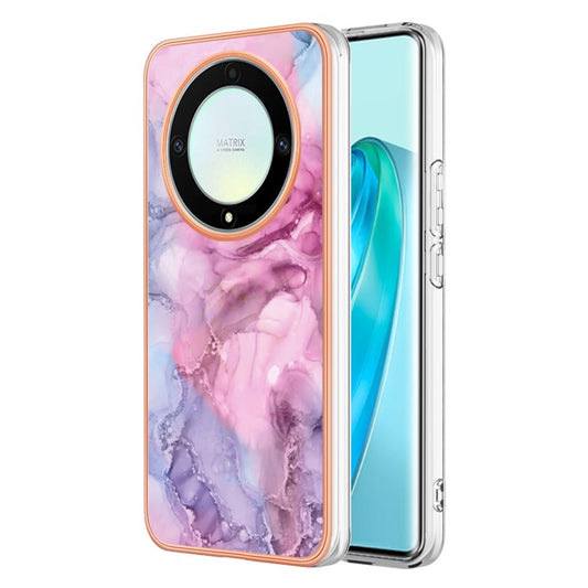 YB IMD Series-16 Style E TPU Phone Case for Honor X9a 5G / Magic5 Lite 5G / X40 5G , Marble Pattern 2.0mm IMD Electroplating Cover - Rose