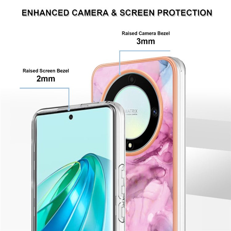 YB IMD Series-16 Style E TPU Phone Case for Honor X9a 5G / Magic5 Lite 5G / X40 5G , Marble Pattern 2.0mm IMD Electroplating Cover - Rose