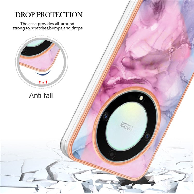 YB IMD Series-16 Style E TPU Phone Case for Honor X9a 5G / Magic5 Lite 5G / X40 5G , Marble Pattern 2.0mm IMD Electroplating Cover - Rose