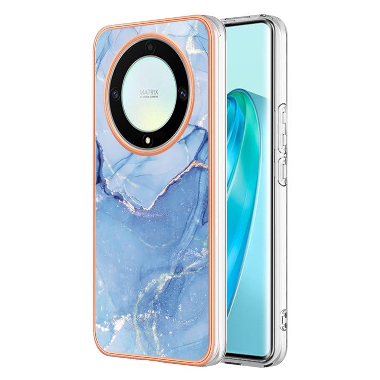 YB IMD Series-16 Style E TPU Phone Case for Honor X9a 5G / Magic5 Lite 5G / X40 5G , Marble Pattern 2.0mm IMD Electroplating Cover - Blue