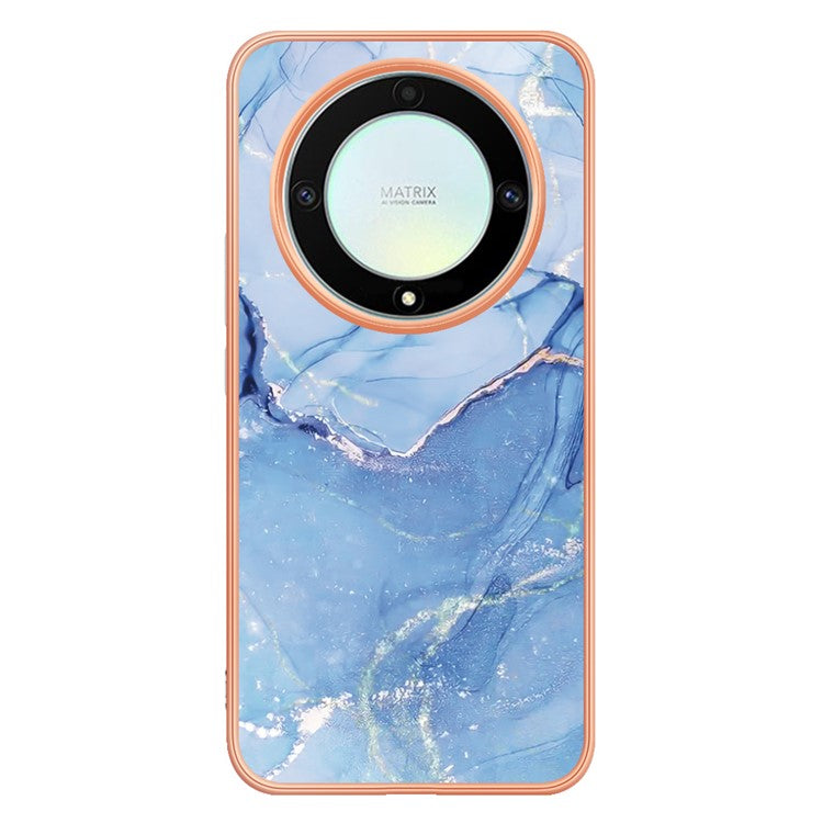 YB IMD Series-16 Style E TPU Phone Case for Honor X9a 5G / Magic5 Lite 5G / X40 5G , Marble Pattern 2.0mm IMD Electroplating Cover - Blue