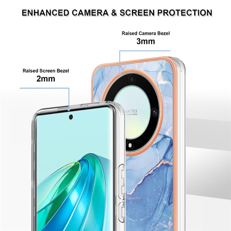 YB IMD Series-16 Style E TPU Phone Case for Honor X9a 5G / Magic5 Lite 5G / X40 5G , Marble Pattern 2.0mm IMD Electroplating Cover - Blue