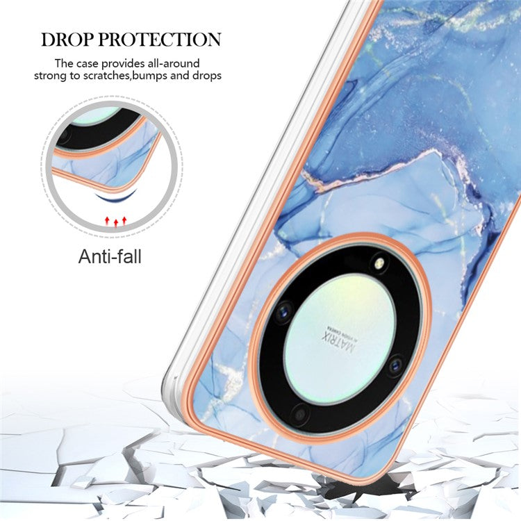 YB IMD Series-16 Style E TPU Phone Case for Honor X9a 5G / Magic5 Lite 5G / X40 5G , Marble Pattern 2.0mm IMD Electroplating Cover - Blue
