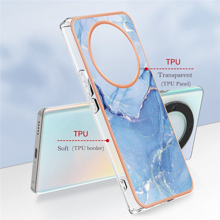 YB IMD Series-16 Style E TPU Phone Case for Honor X9a 5G / Magic5 Lite 5G / X40 5G , Marble Pattern 2.0mm IMD Electroplating Cover - Blue