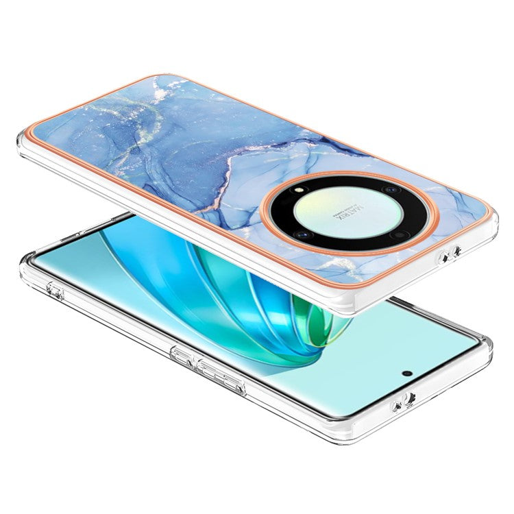 YB IMD Series-16 Style E TPU Phone Case for Honor X9a 5G / Magic5 Lite 5G / X40 5G , Marble Pattern 2.0mm IMD Electroplating Cover - Blue