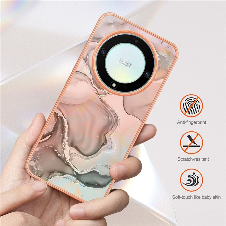 YB IMD Series-16 Style E TPU Phone Case for Honor X9a 5G / Magic5 Lite 5G / X40 5G , Marble Pattern 2.0mm IMD Electroplating Cover - Blue