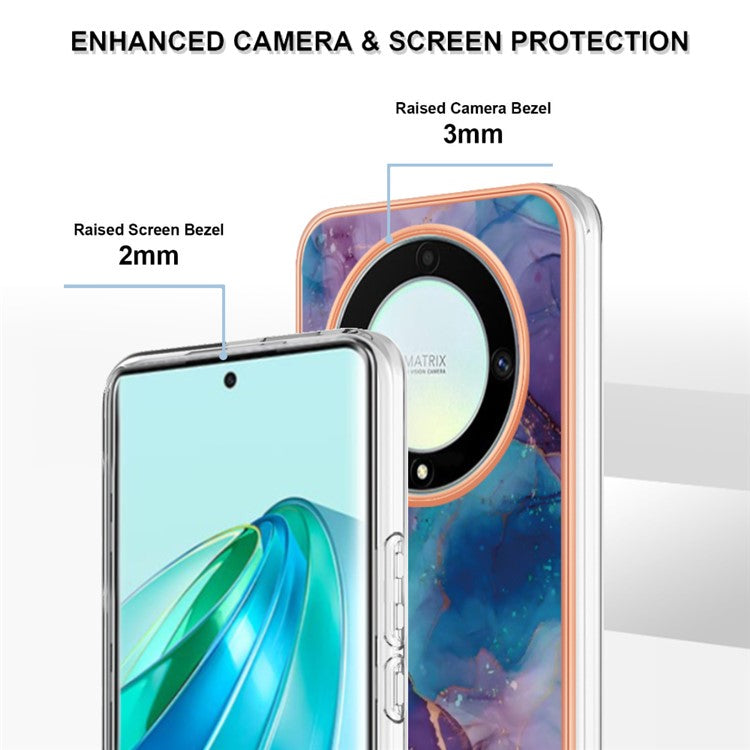 YB IMD Series-16 Style E TPU Phone Case for Honor X9a 5G / Magic5 Lite 5G / X40 5G , Marble Pattern 2.0mm IMD Electroplating Cover - Purple